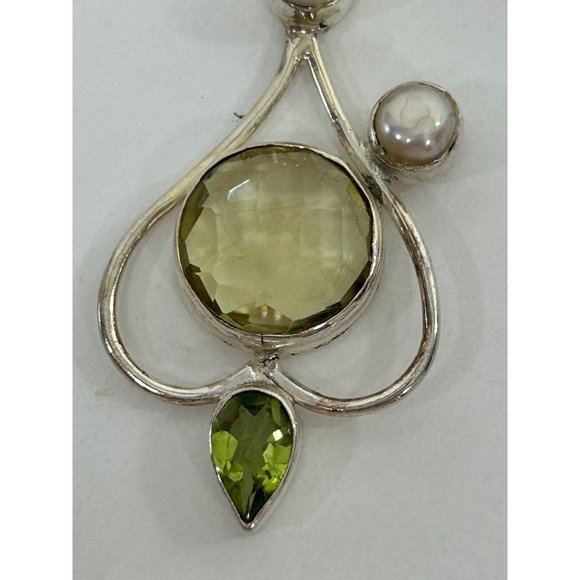 Women’s Pendant Necklace Italy Peridot Pearl S925 Sterling Silver 18” Vintage - Picture 17 of 17